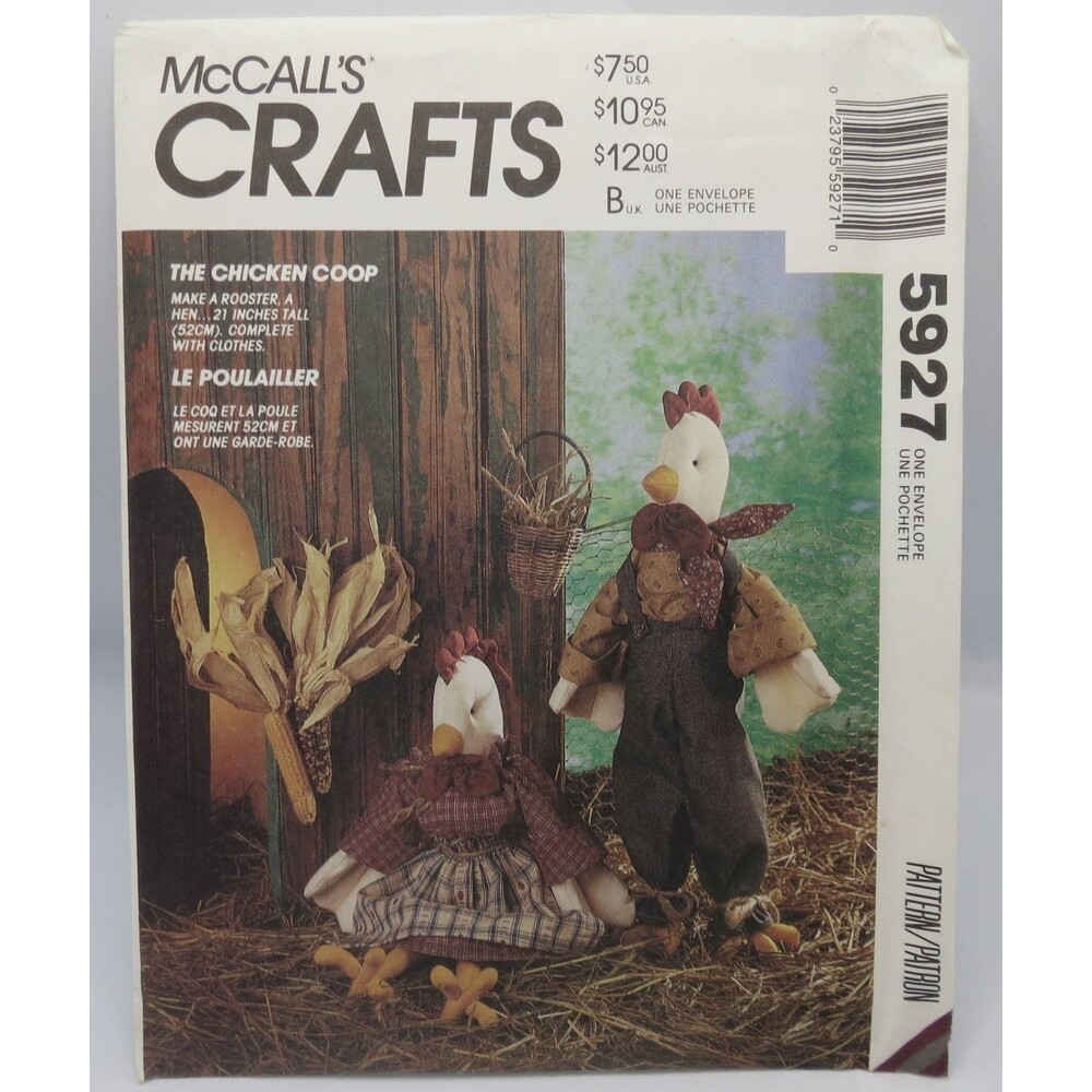 McCall's 5927 Chicken Rooster Dolls Clothes 21" Tall 90s Crafts Rustic